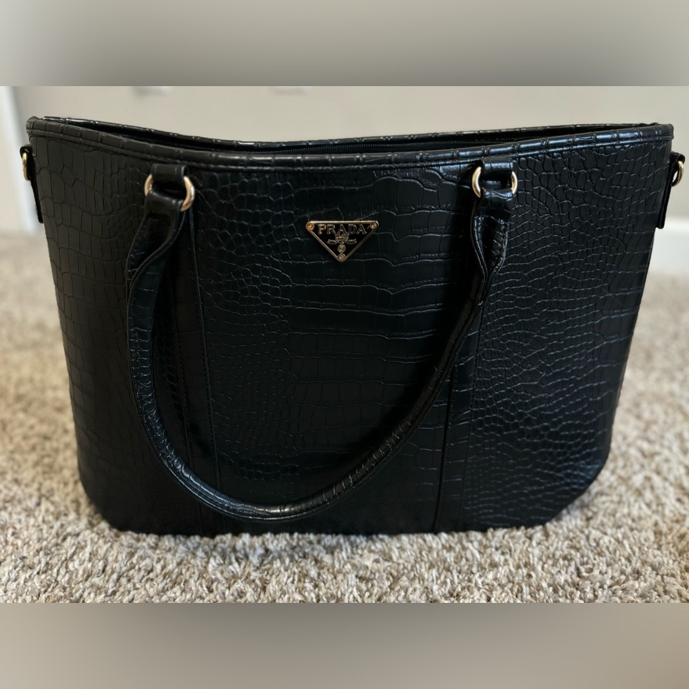 Large black purse inspired by Pr*d*